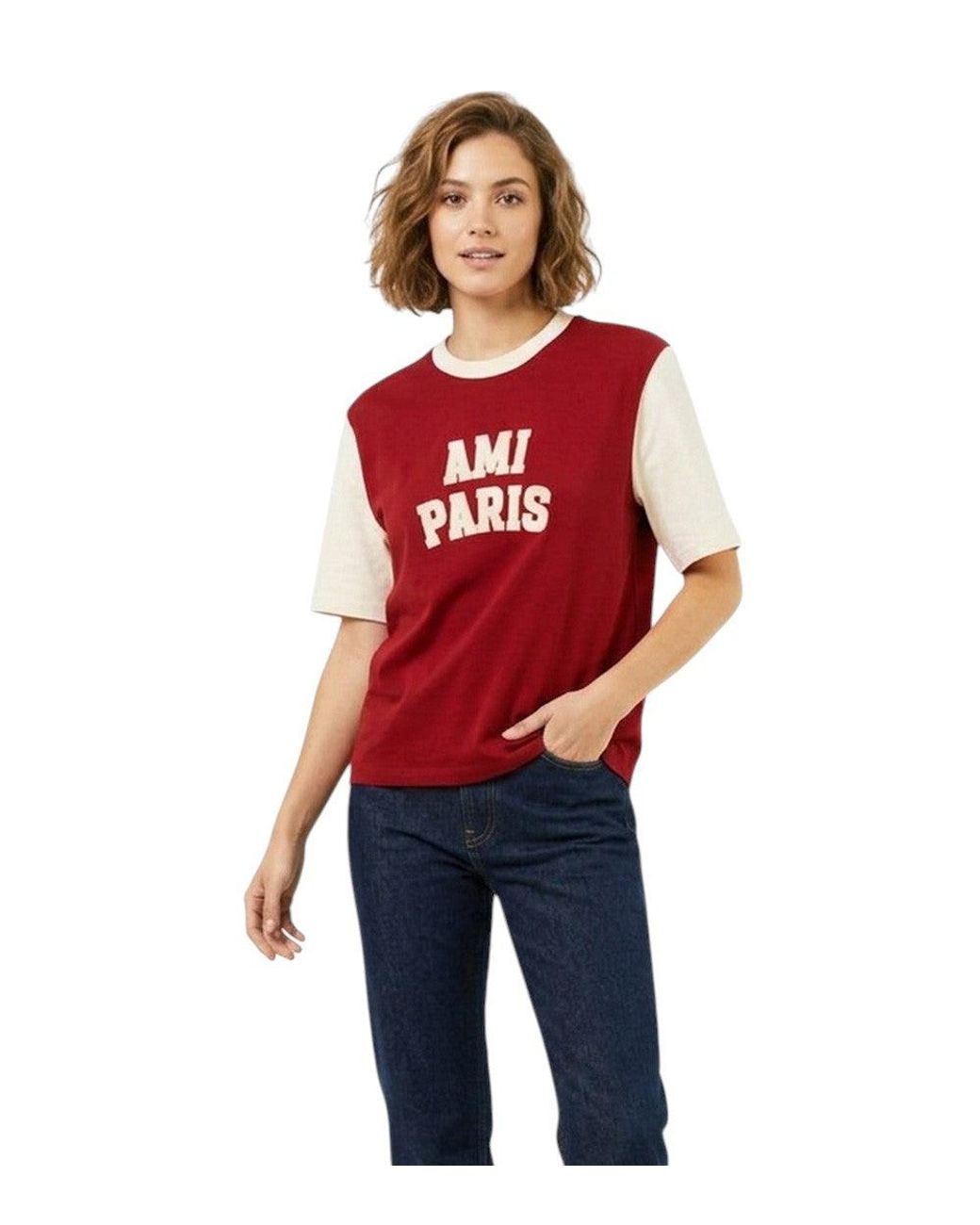 AMI Red Logo Crew Neck T-Shirt