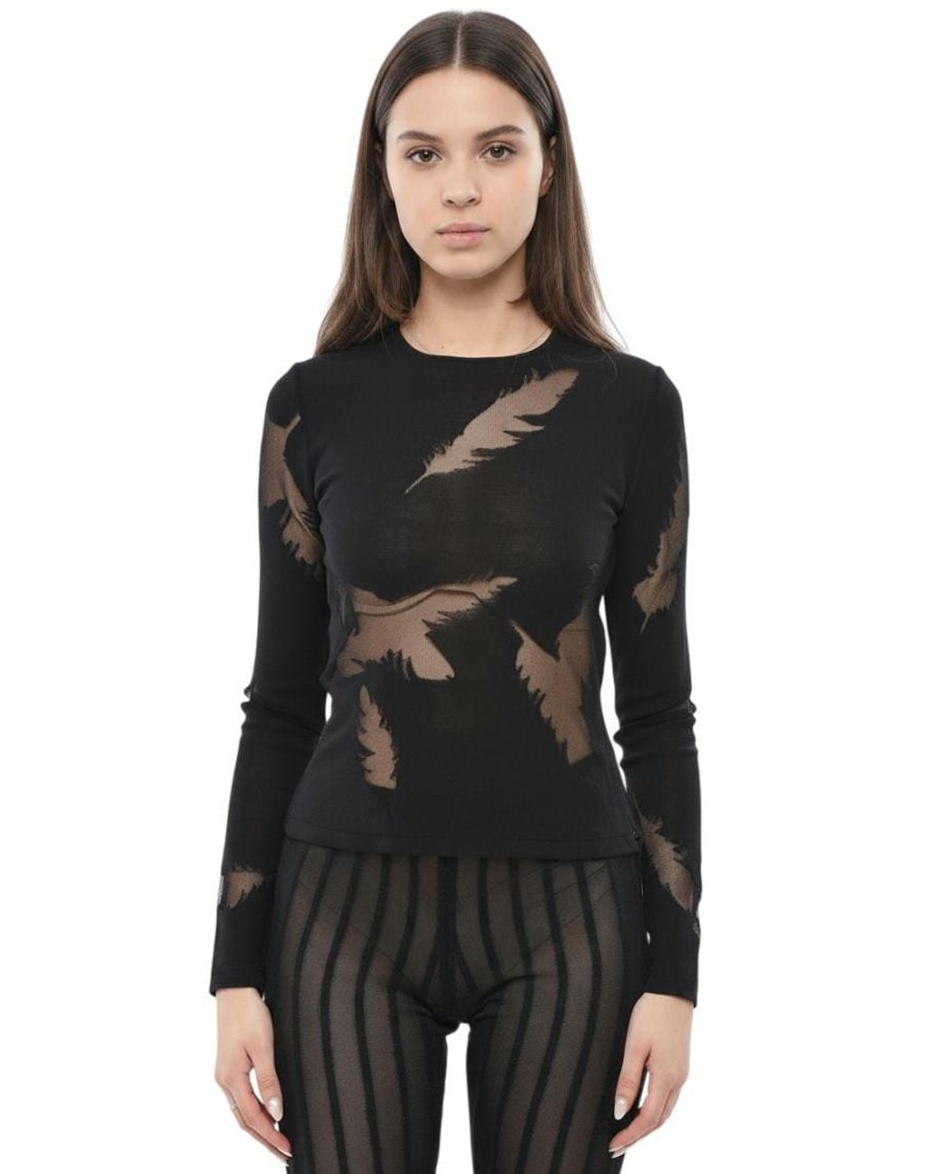 McQueen Black Abstract Crew Neck Top