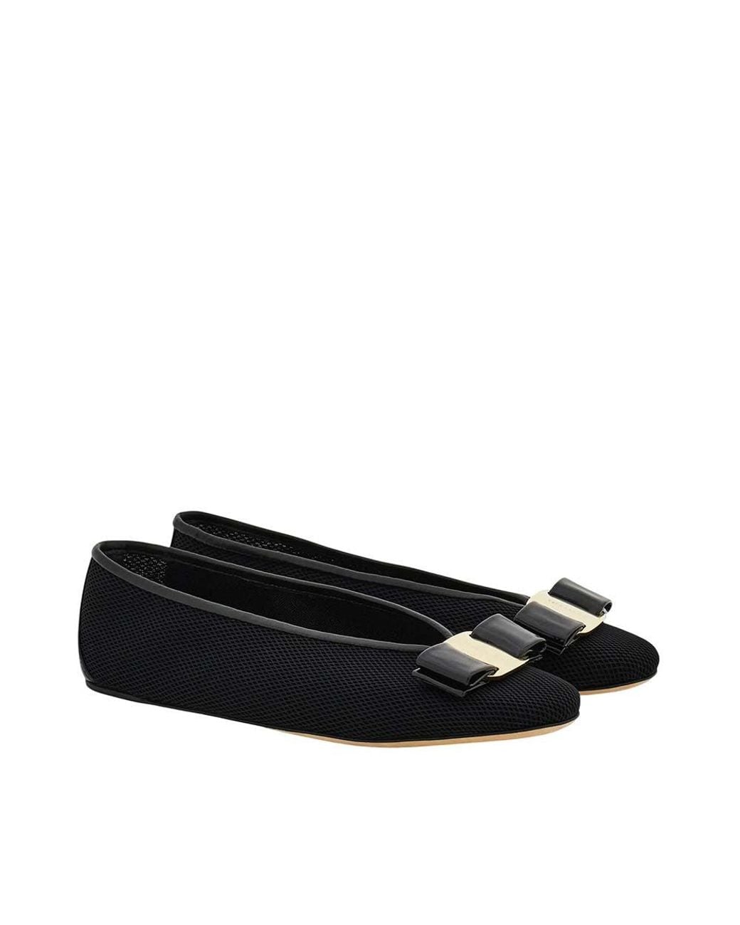 Ferragamo Black Mesh Ballet Flats