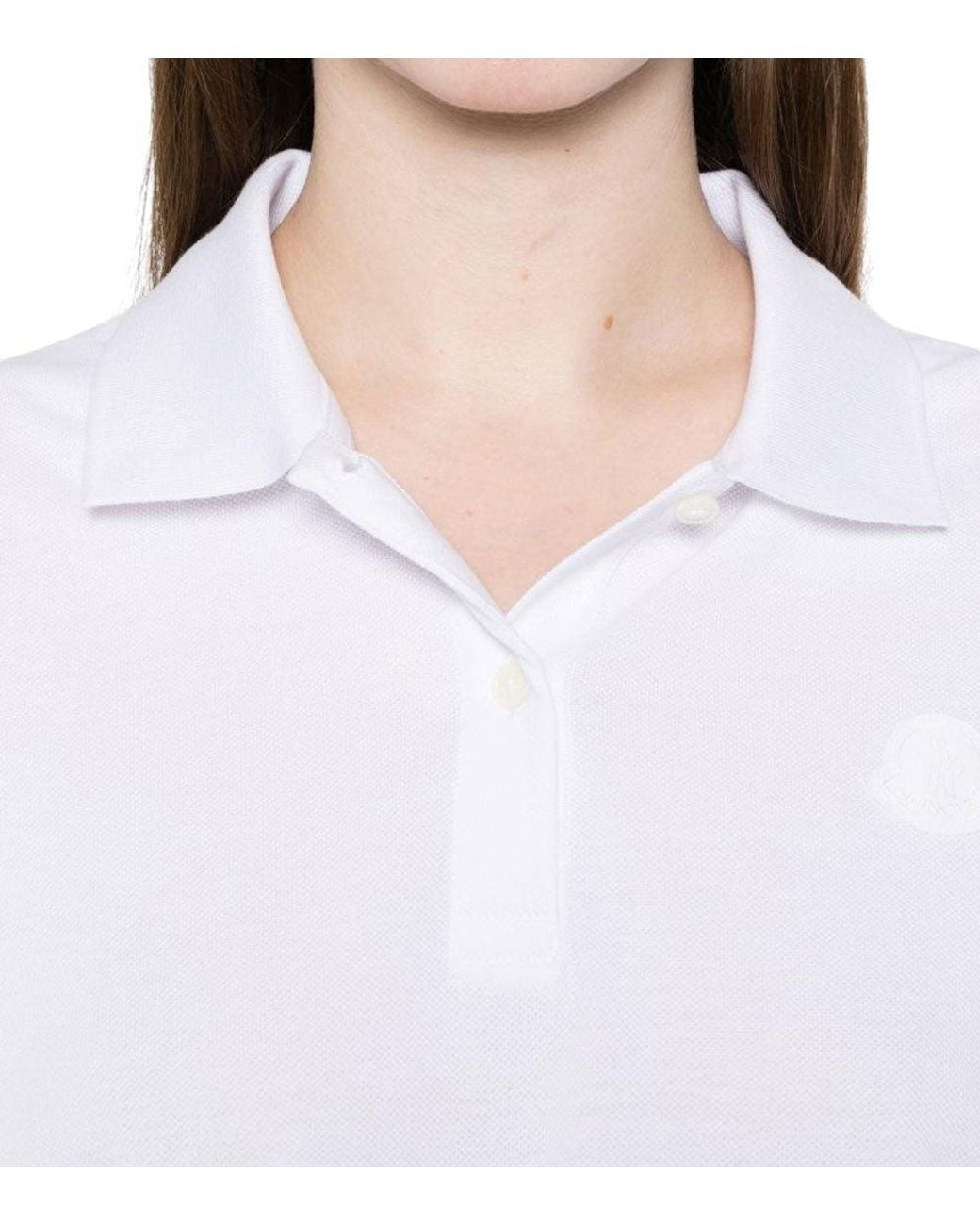 Moncler White Solid Shirt Collar Polo