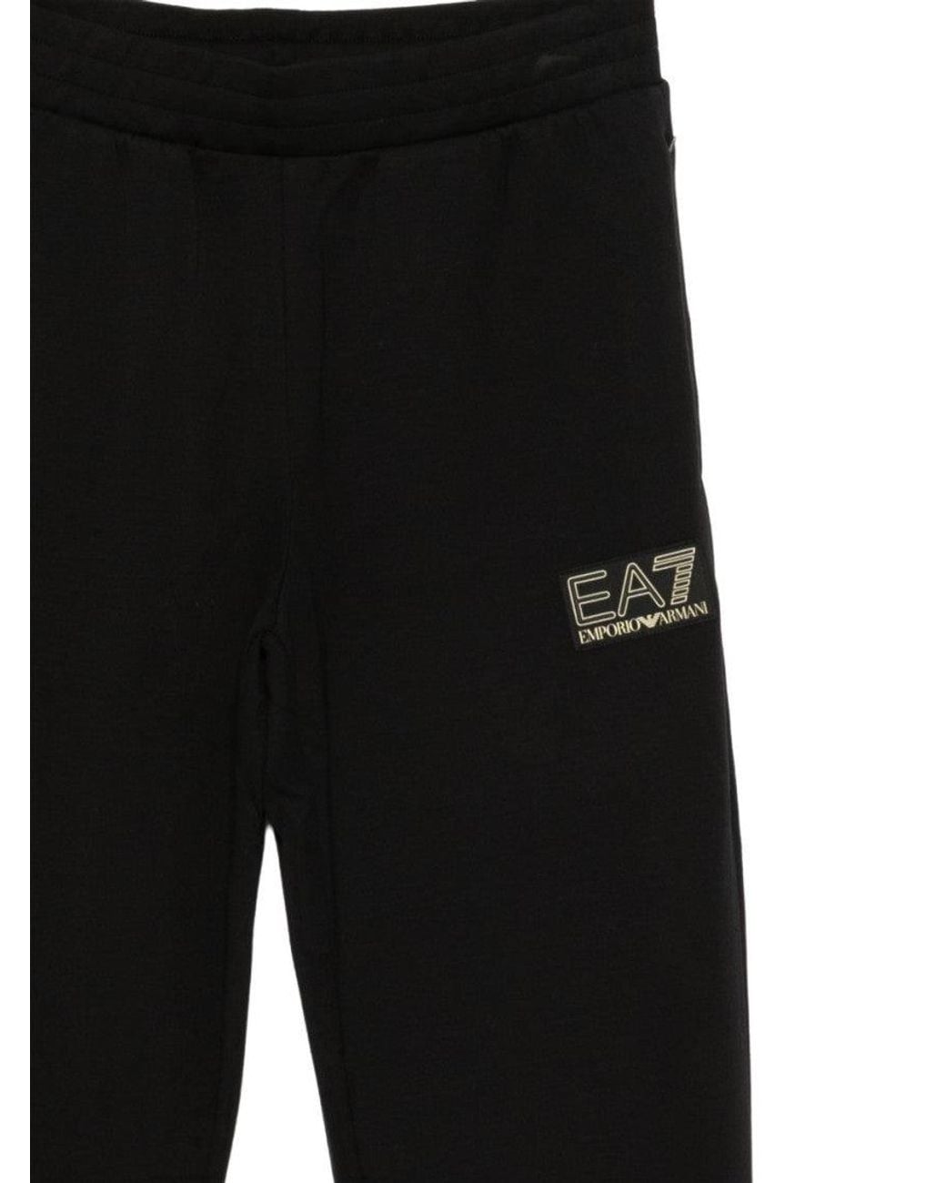 EA7 Black Elasticated Logo Trousers for men