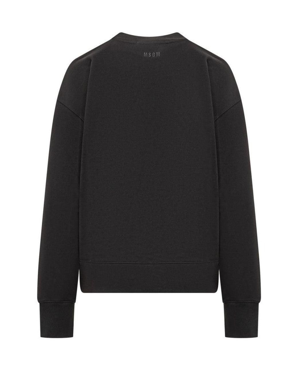 MSGM Black Graphic Crew Neck Sweatshirt