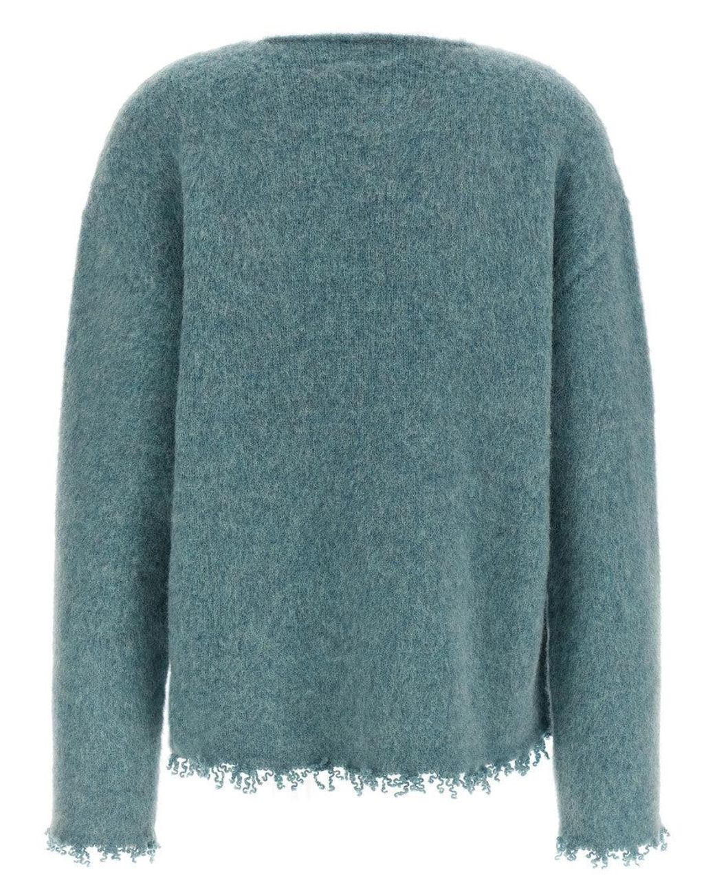Jil Sander Green Raw-Fringed Wool Sweater