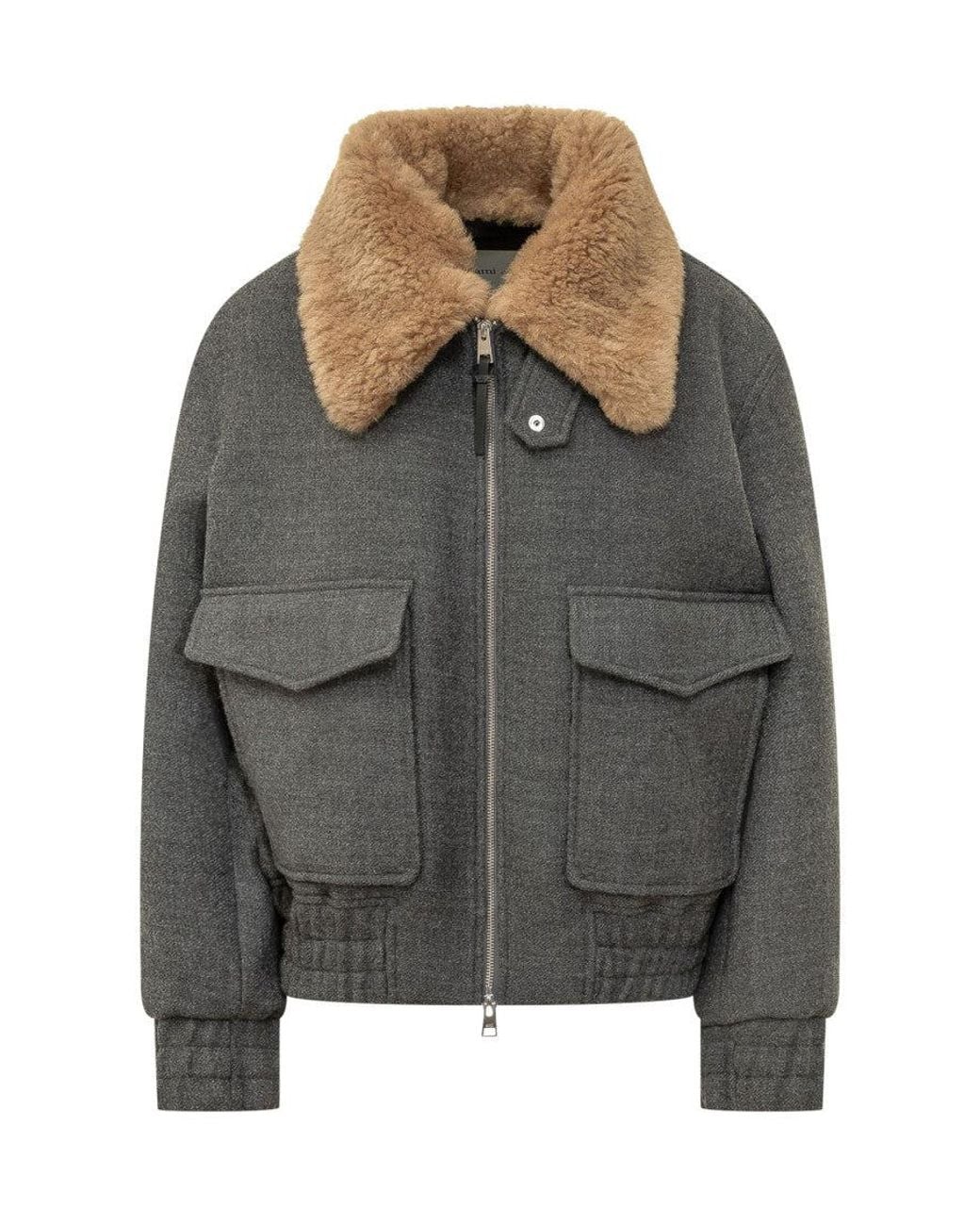 AMI Gray Shearling Collar Jacket for men