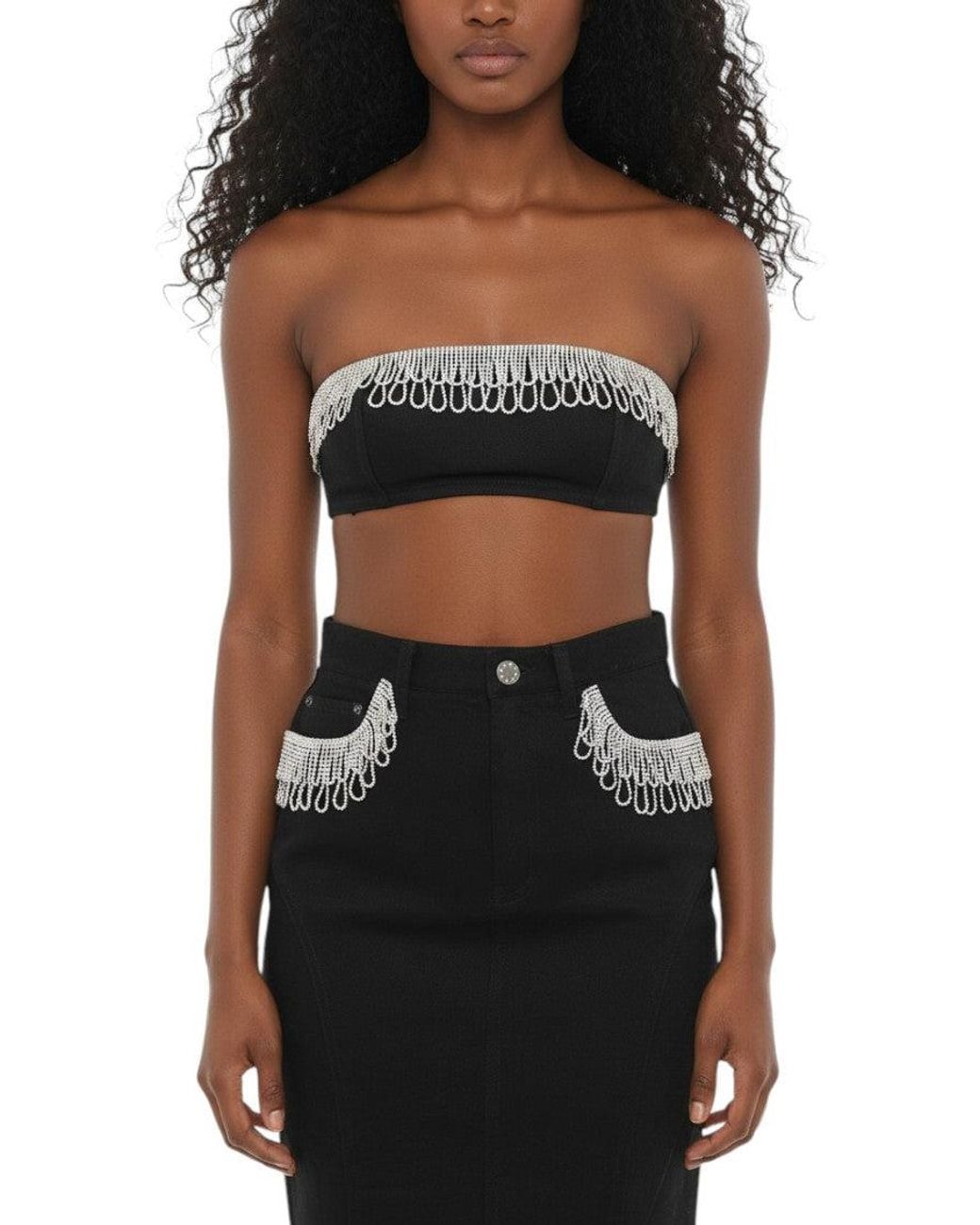 ROTATE BIRGER CHRISTENSEN Black Embellished Strapless Top