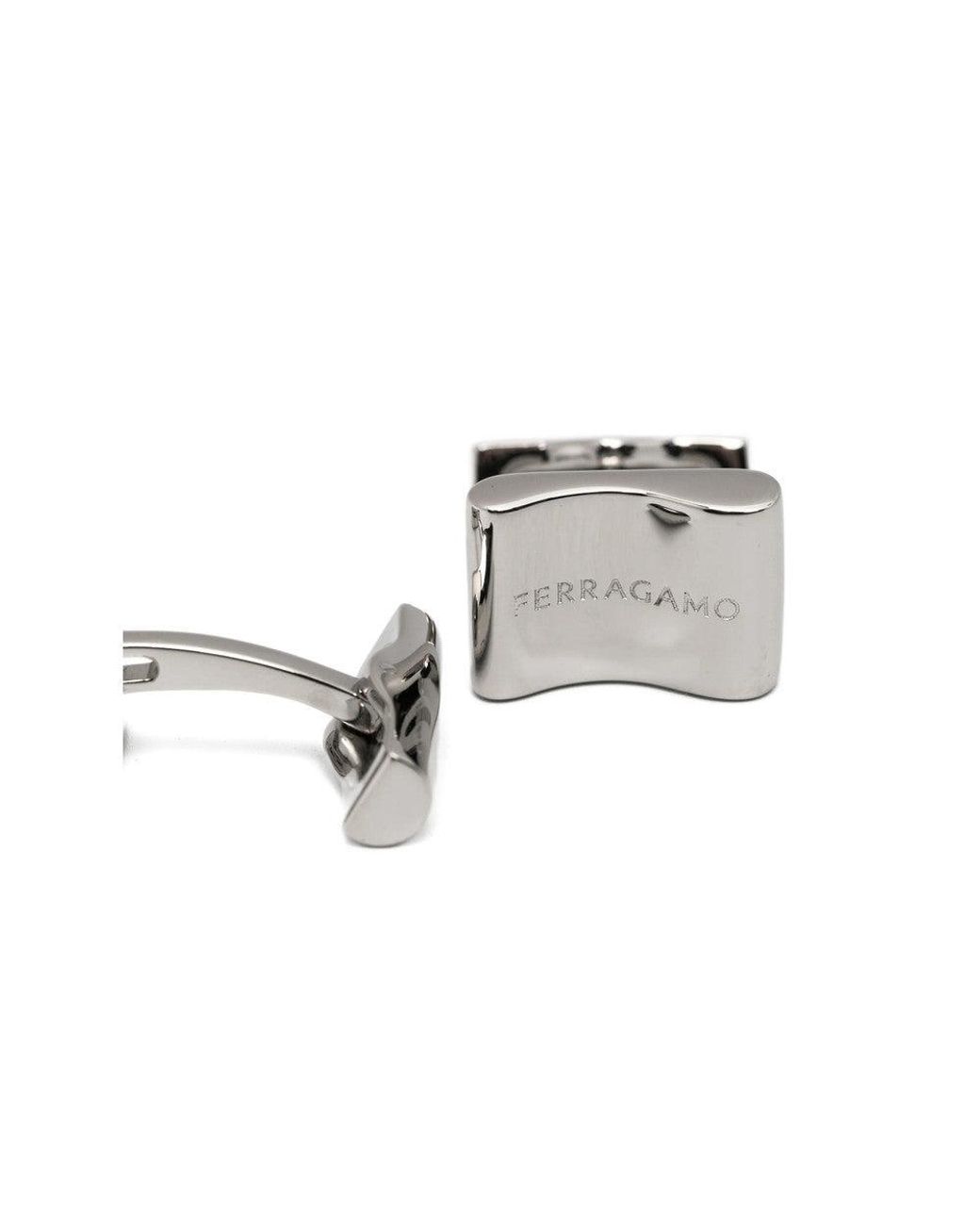 Ferragamo White Engraved Logo Cufflinks for men