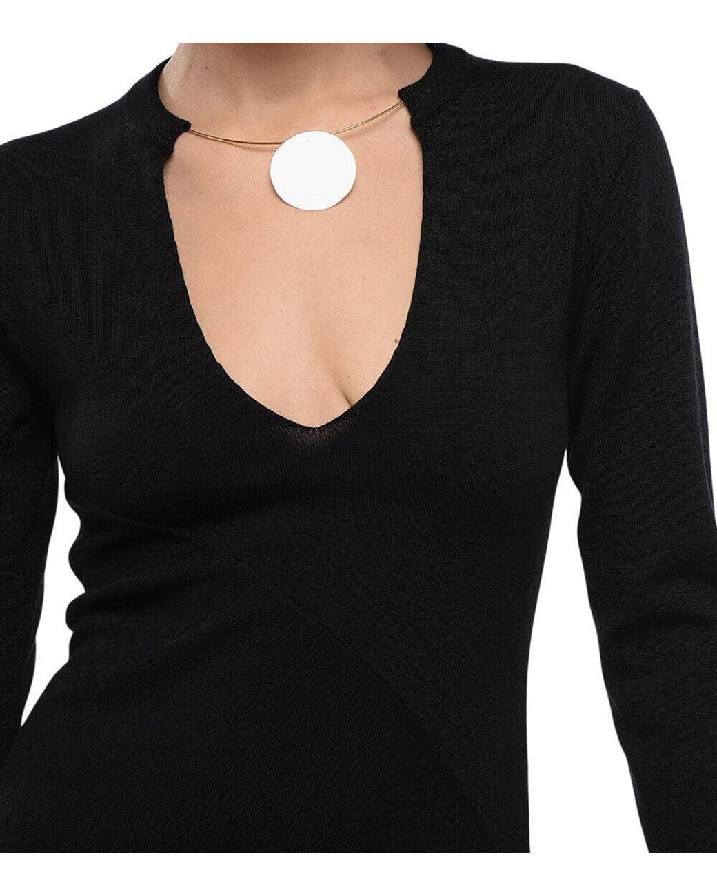 Jil Sander Black V Neck Midi Dress