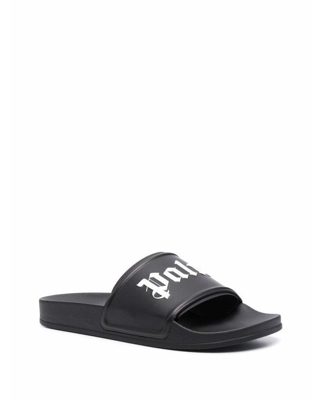 Palm Angels Black Logo Pool Slides for men