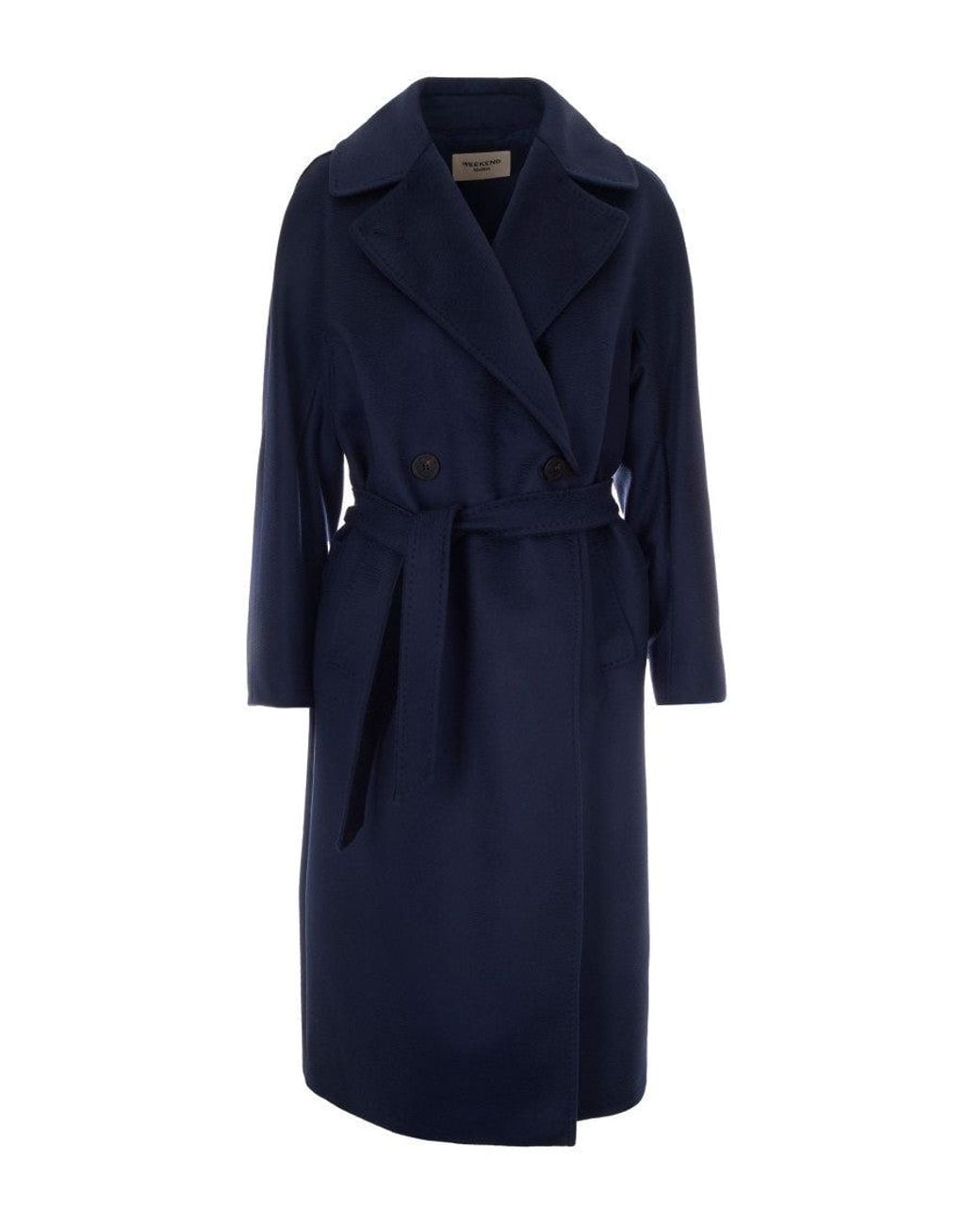 Weekend by Maxmara Blue Solid Notched Lapel Trench Coat