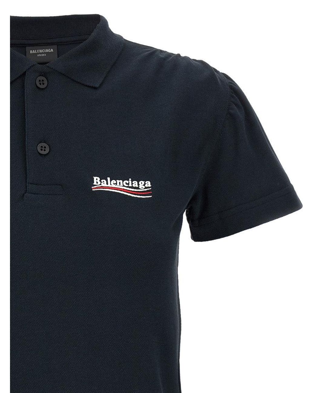 Balenciaga Black Logo Embroidery Polo Shirt