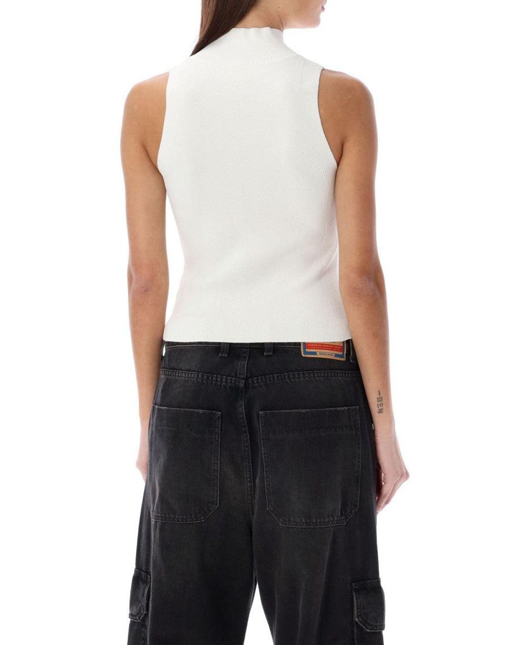 DIESEL White Logo Mock Collar Top