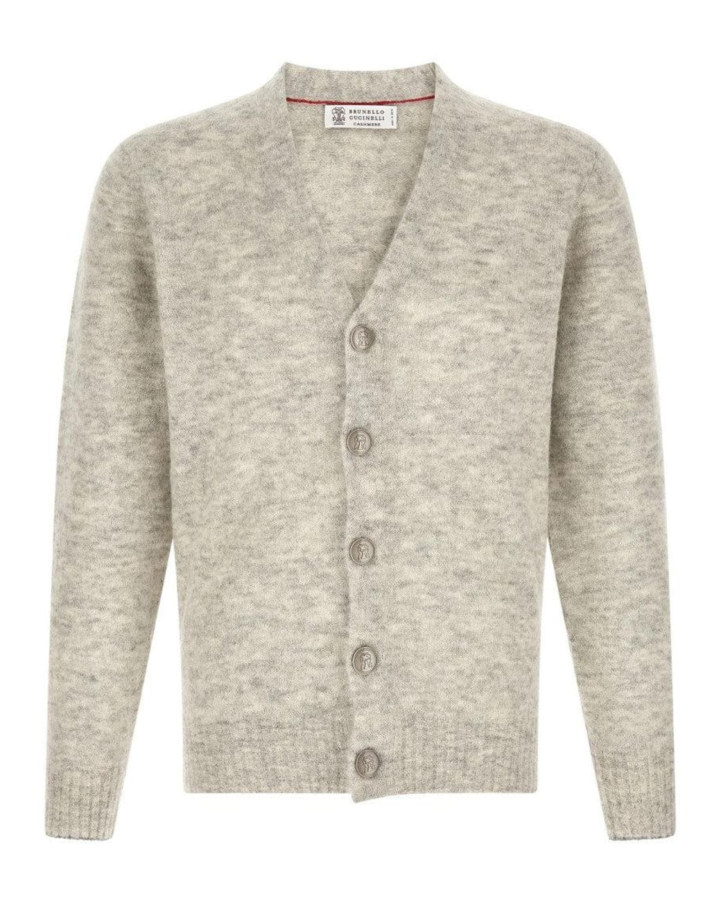 Brunello Cucinelli White V Neck Cardigan for men
