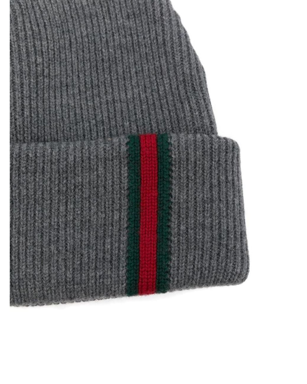 Gucci Gray Web Detail Wool Beanie for men