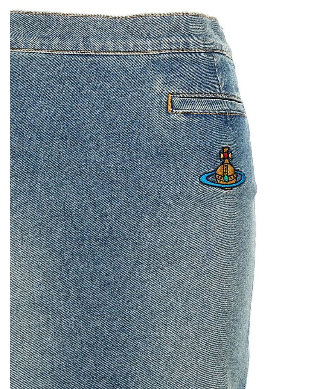 Vivienne Westwood Blue Light Logo Embroidery Denim Skirt