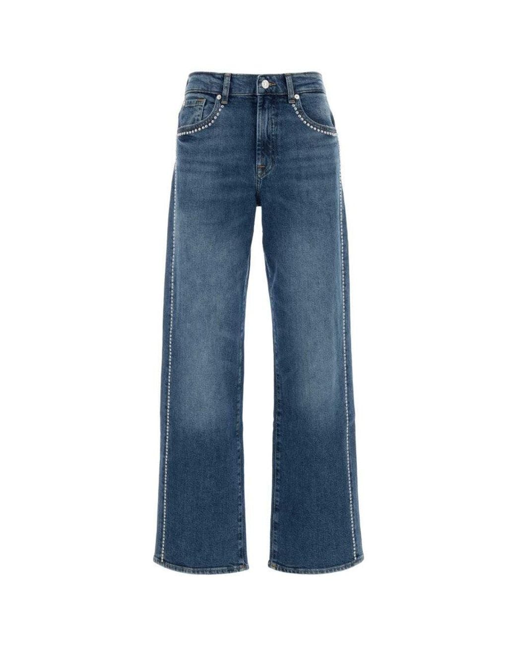 7 For All Mankind Blue Light Flared High Rise Jeans