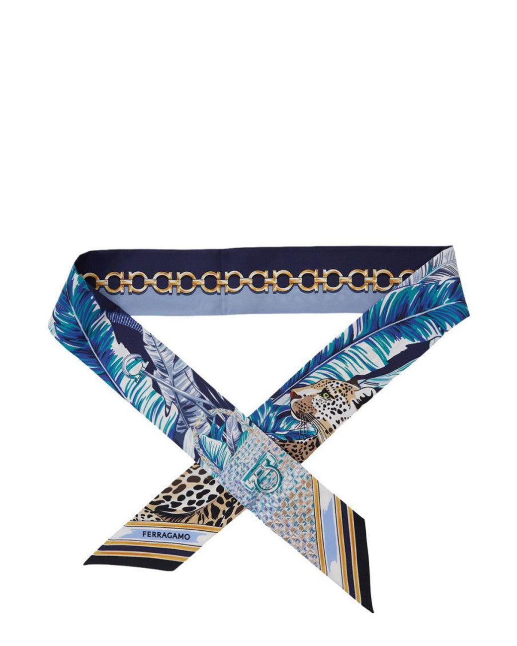 Ferragamo Blue Animal Print Bandana Scarf