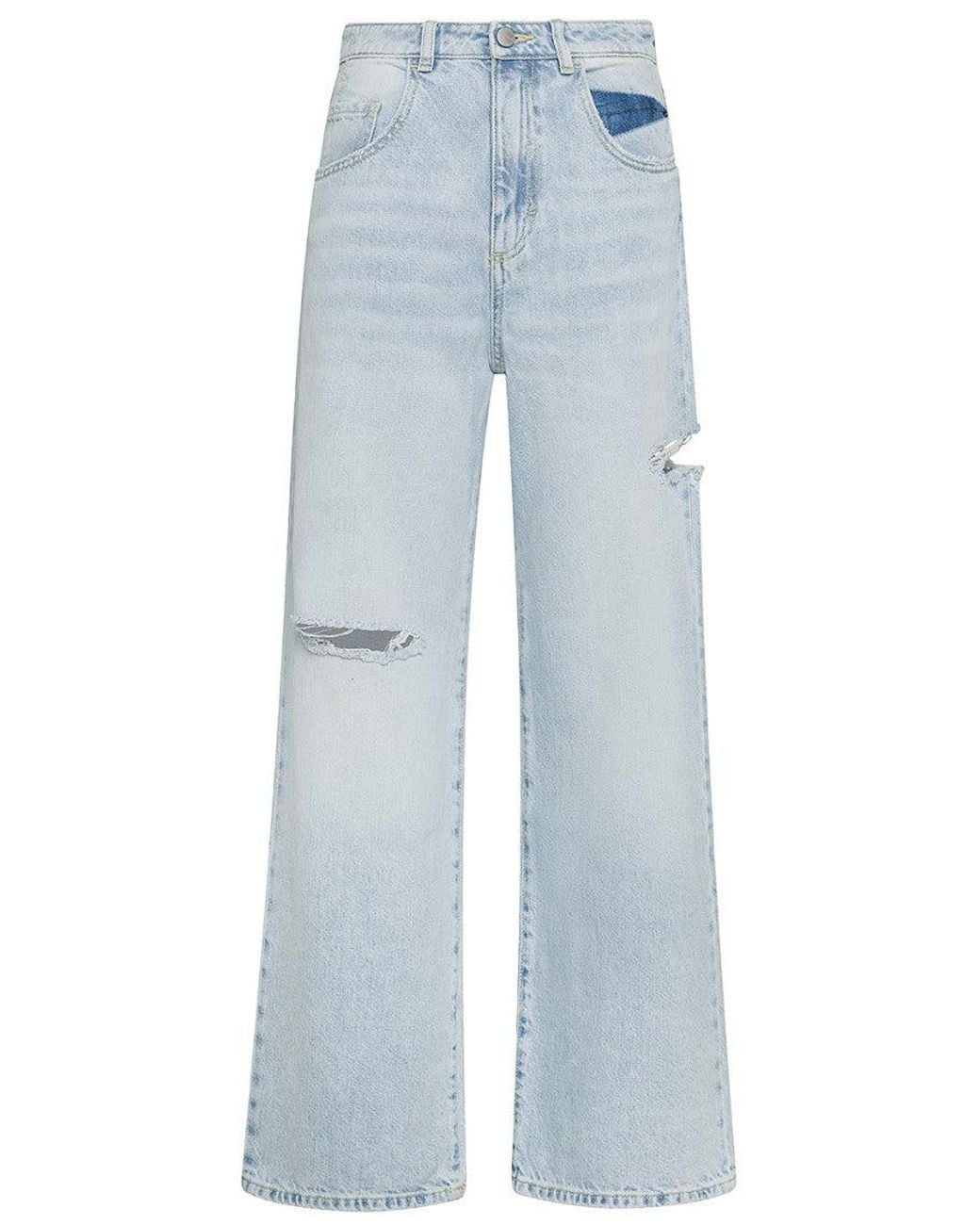 ICON DENIM Blue Denim Wide Leg Ripped Jeans