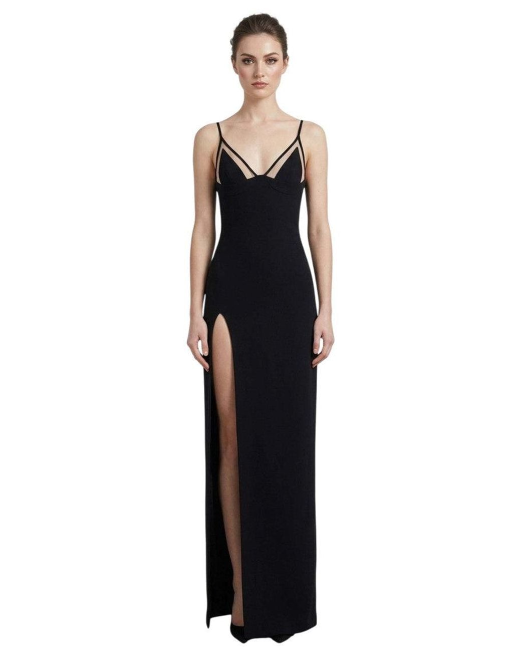 David Koma Blue Solid V Neck Maxi Dress