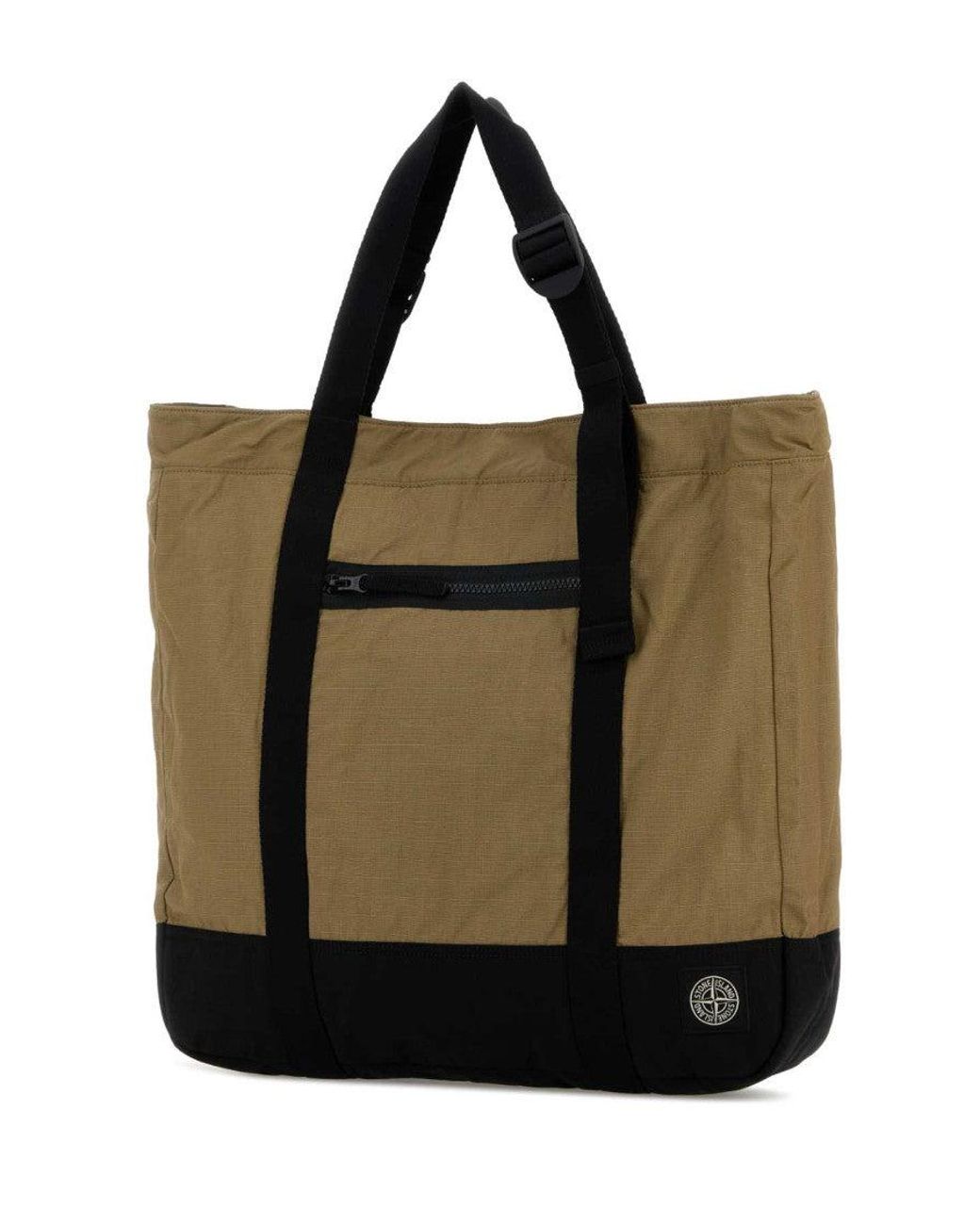 Stone Island Black Khaki Logo Tote for men