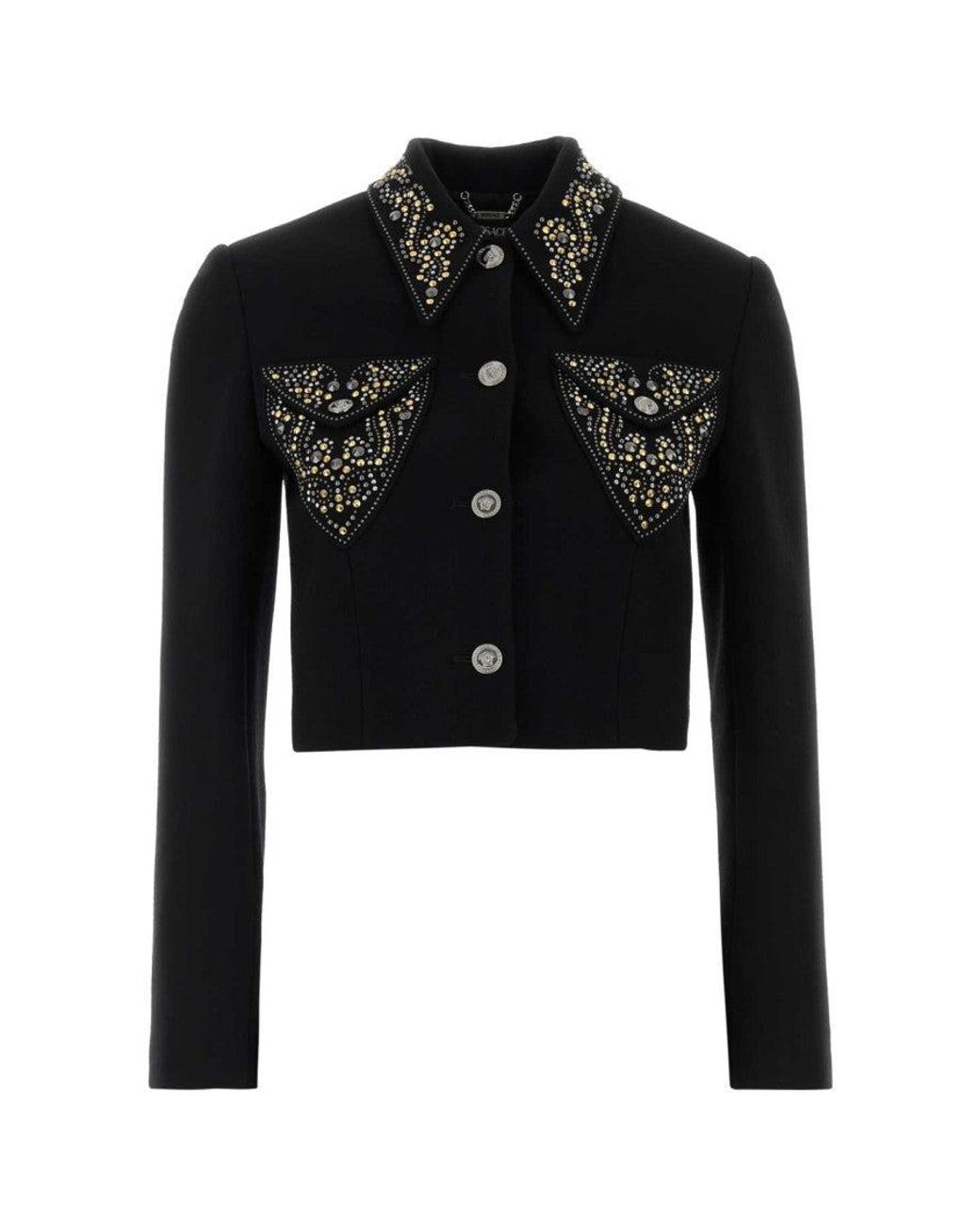 Versace Black Embellished Shirt Collar Jacket