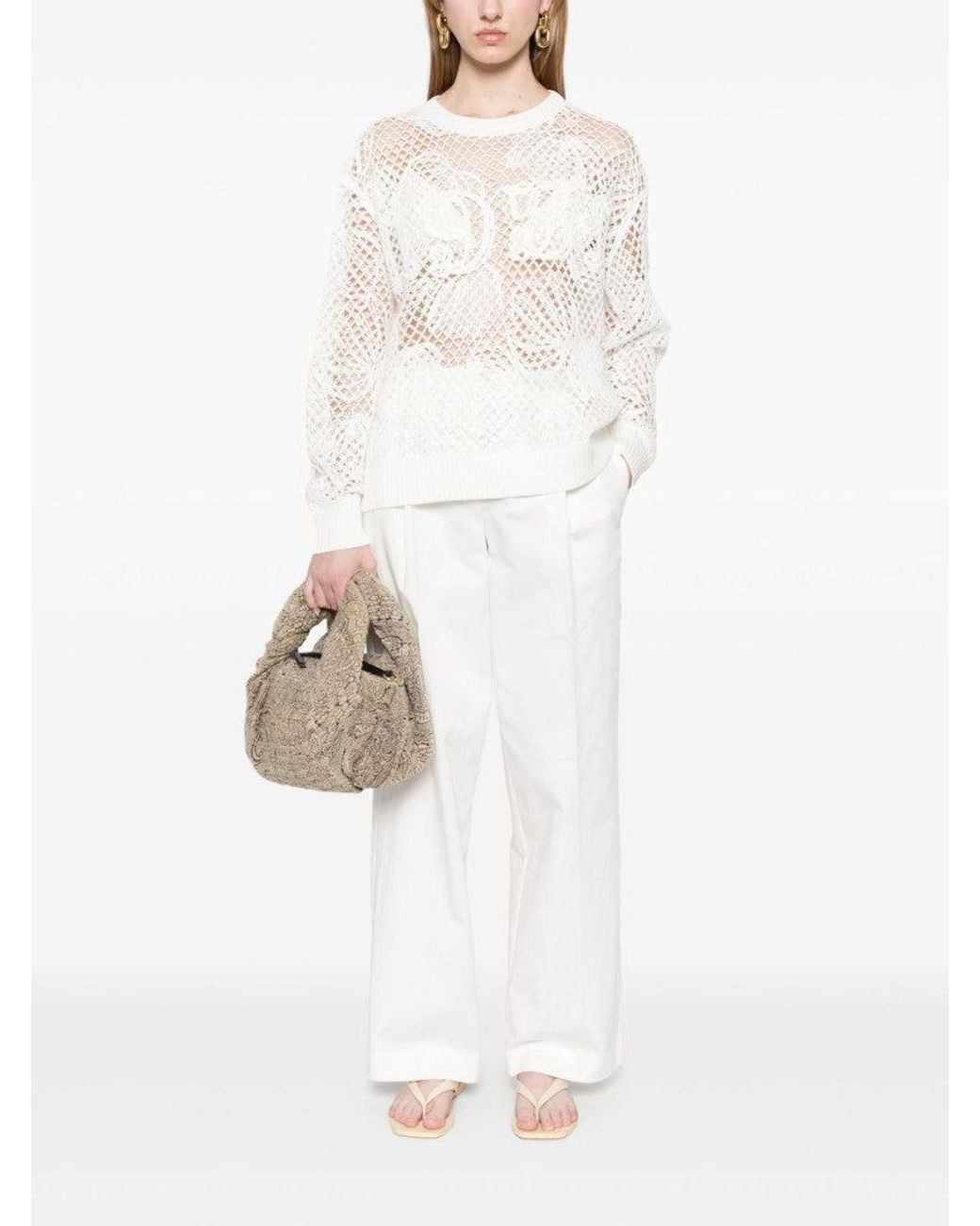Max Mara White Embroidered Cotton Top