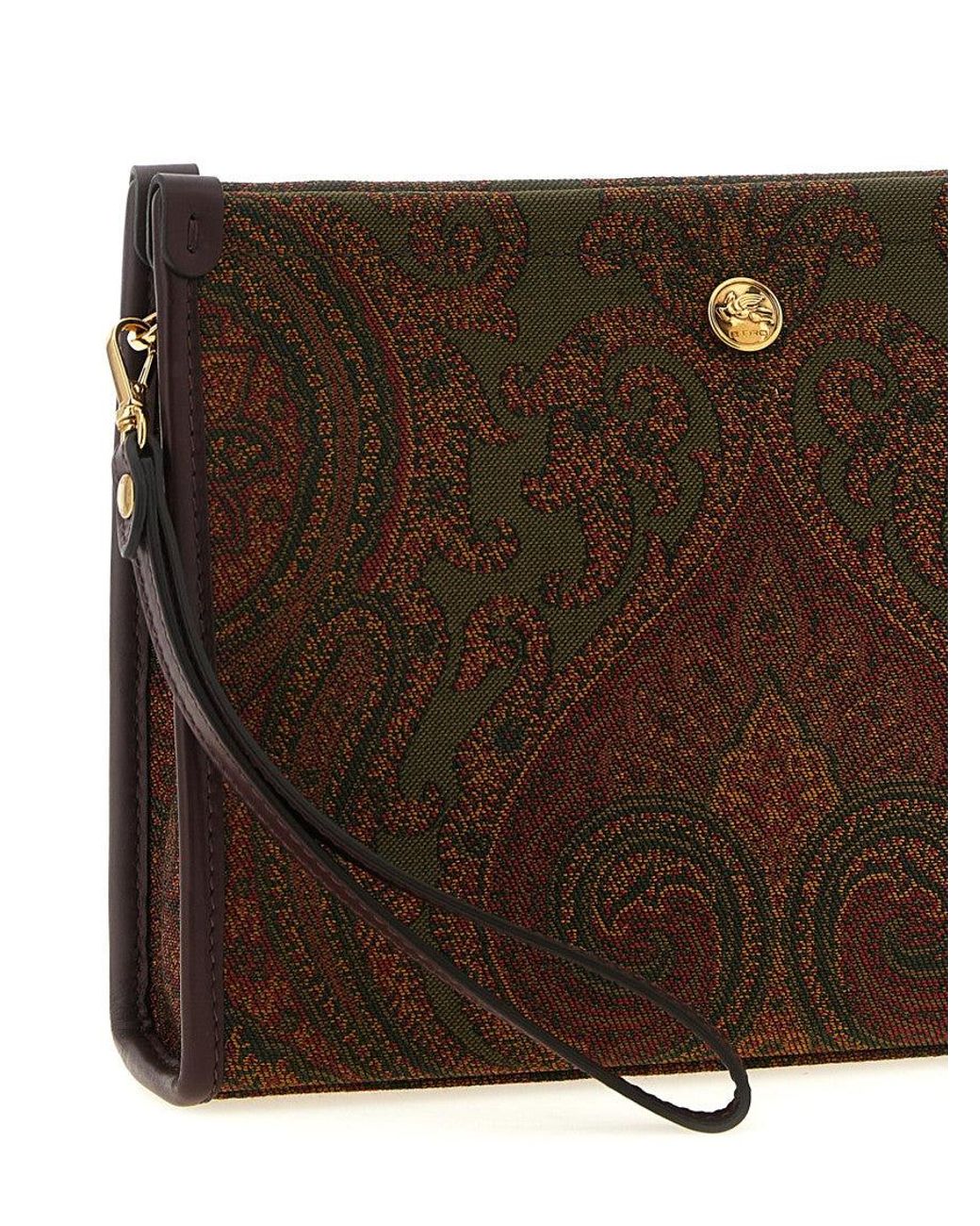 Etro Brown Paisley Print Clutch