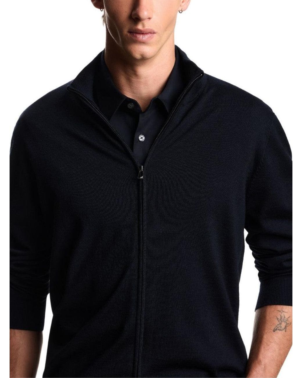 Emporio Armani Blue Solid Zip Up Jacket for men