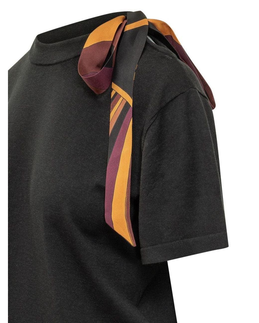 Emilio Pucci Black Foulard-Style Silk Detail T-Shirt