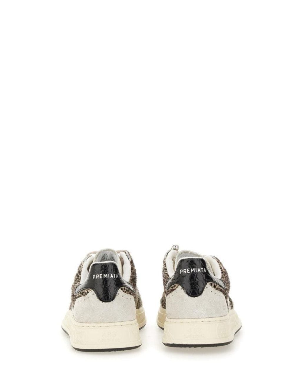 Premiata White Low-Top Sneaker With Spotted Animal Print And Textured Sole