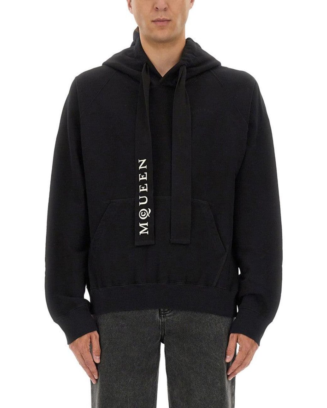 McQueen Black Regular Logo Hoodie for men