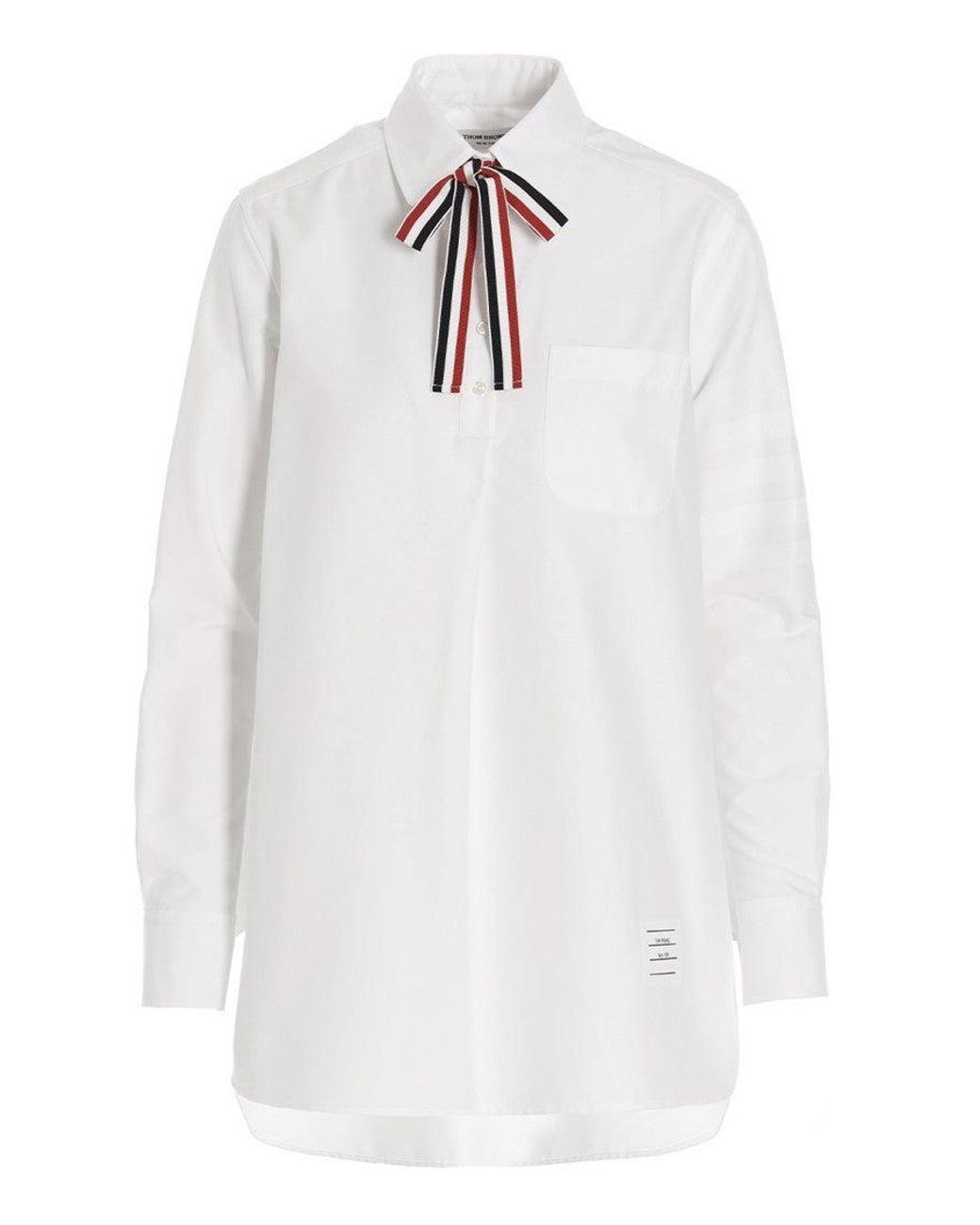 Thom Browne White Logo Pussy Bow Blouse