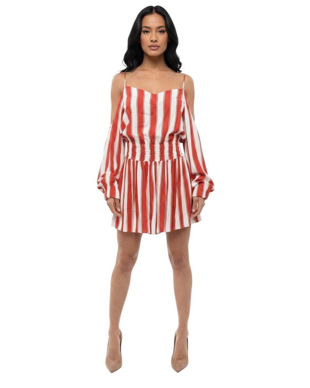 Balmain Red Stripes Sweet Heart Neck Dress