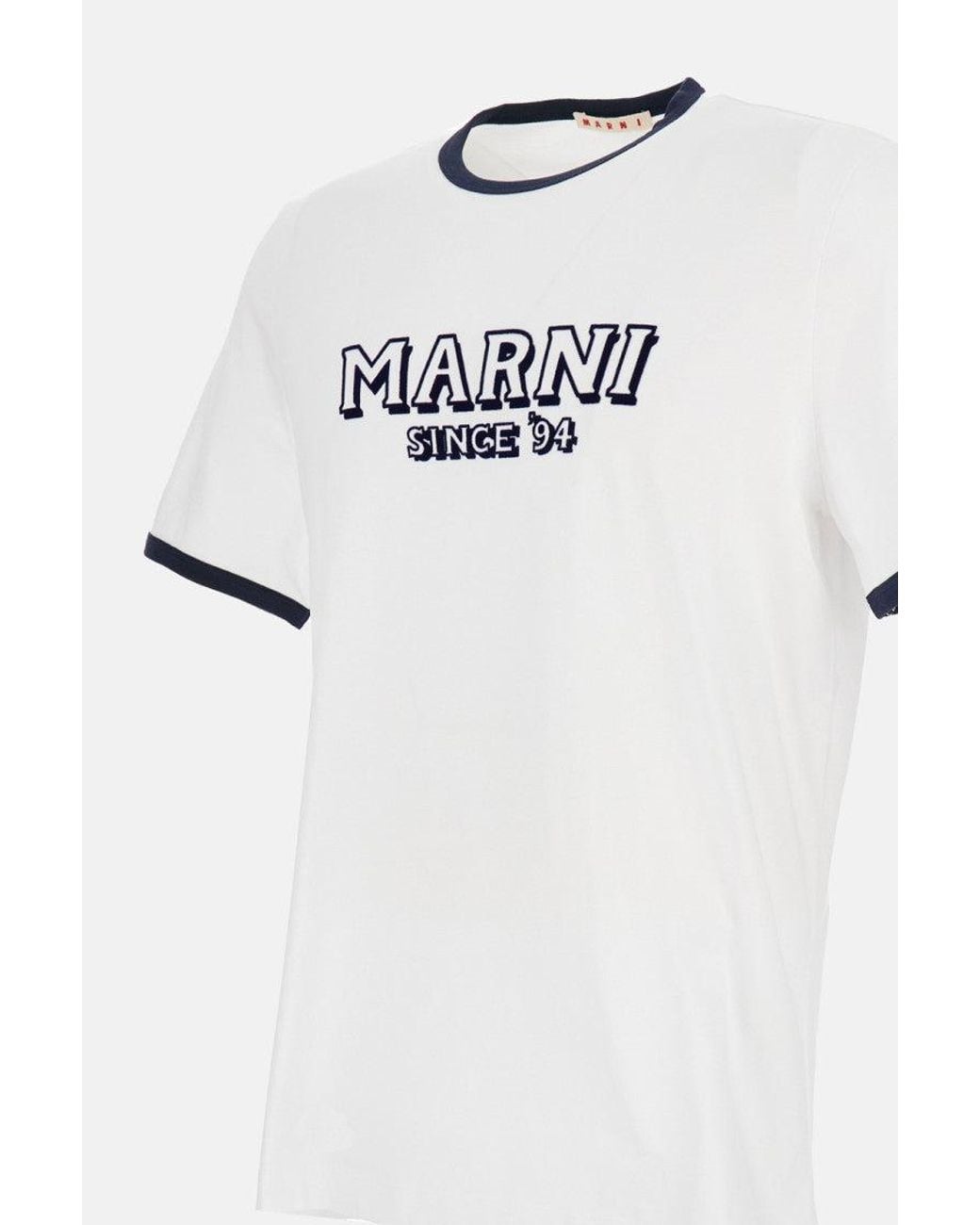 Marni White Crewneck Logo Print T-Shirt for men