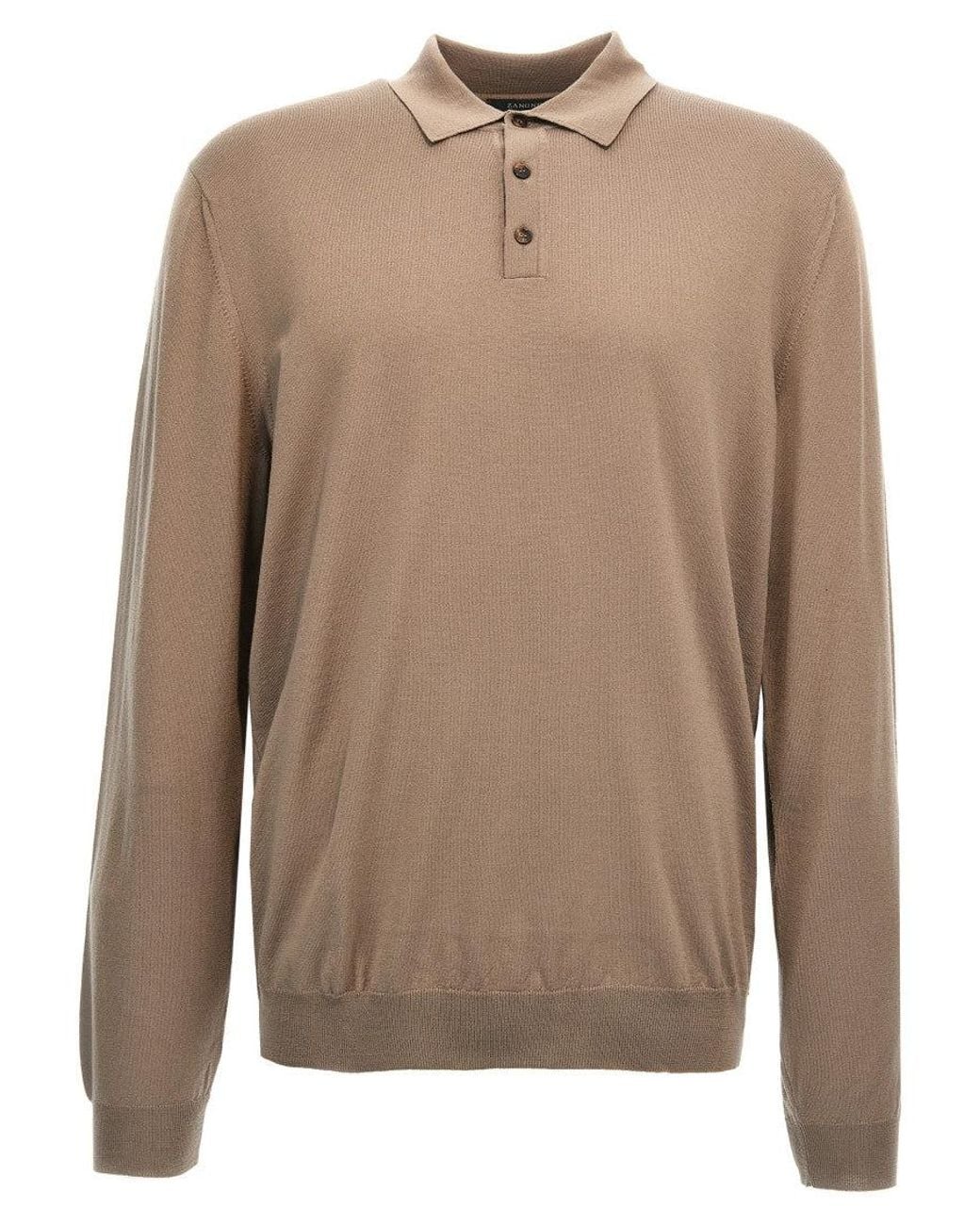 Zanone Brown Solid Wool Polo Shirt for men
