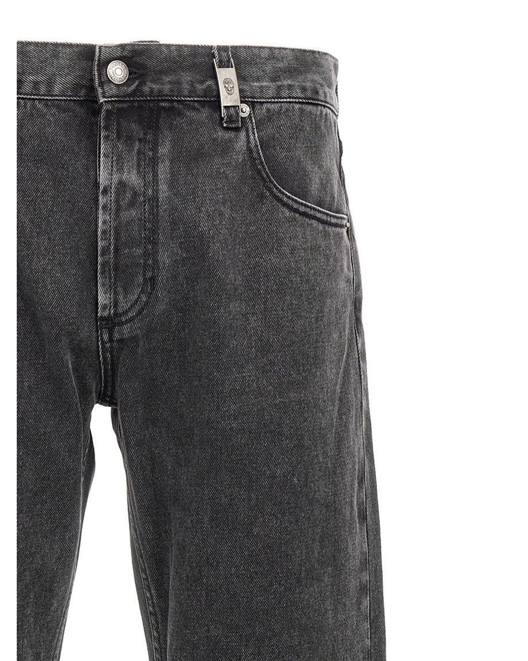 McQueen Gray Metal Plate Jeans for men