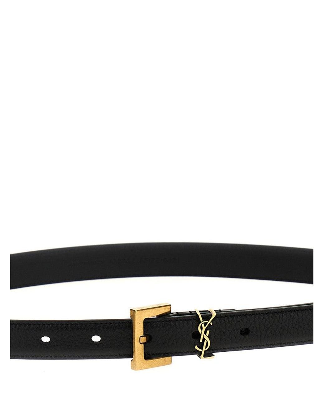 Saint Laurent Black Cassandre Buckle Textured Belt