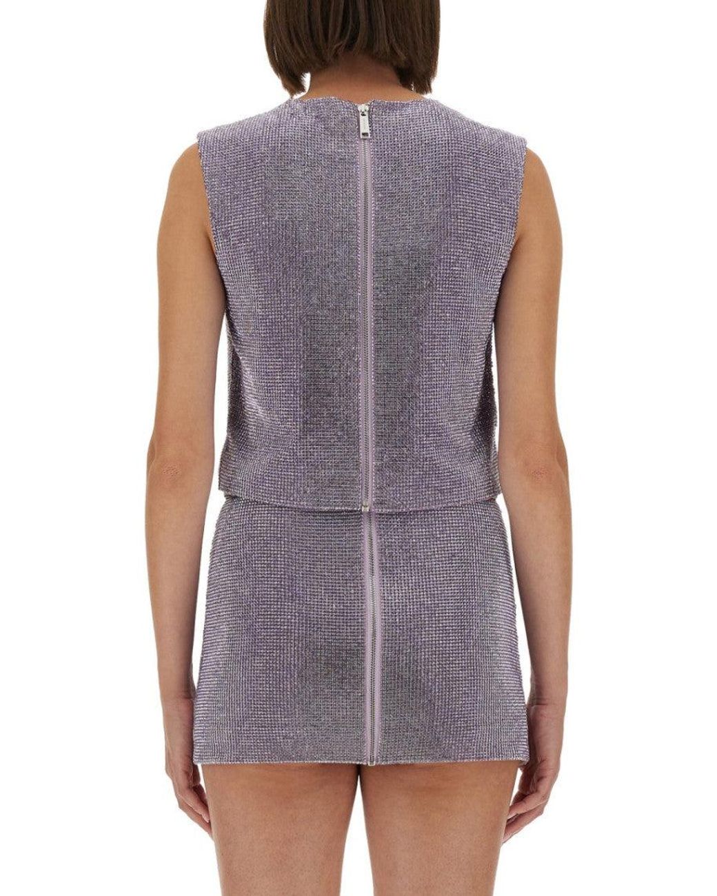 Self-Portrait Purple Textured Round Neck Top