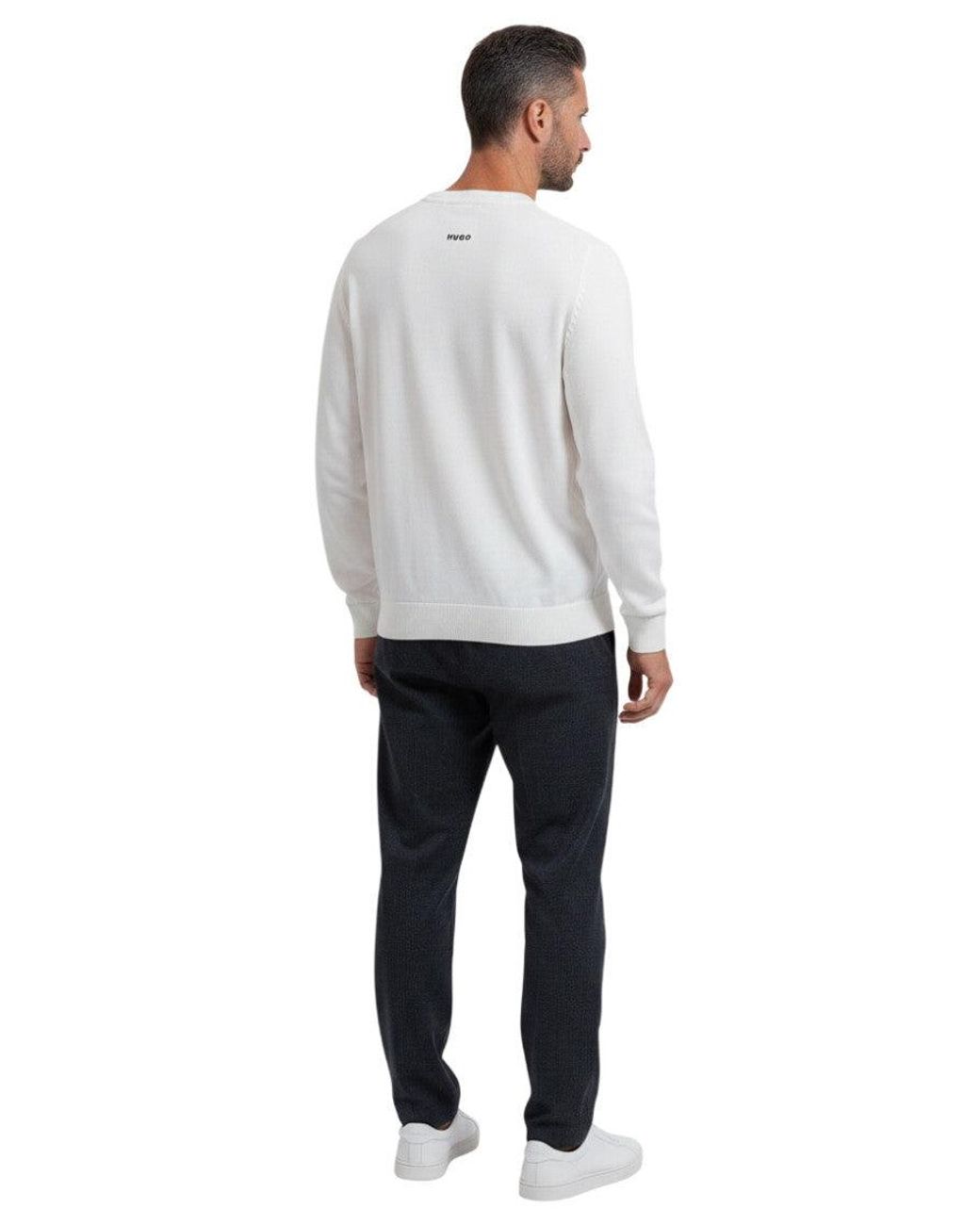 HUGO Gray Logo Crew Neck Sweater for men