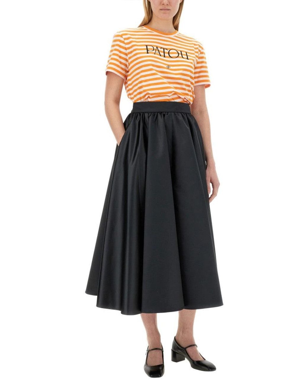 Patou Black Solid Midi Skirt