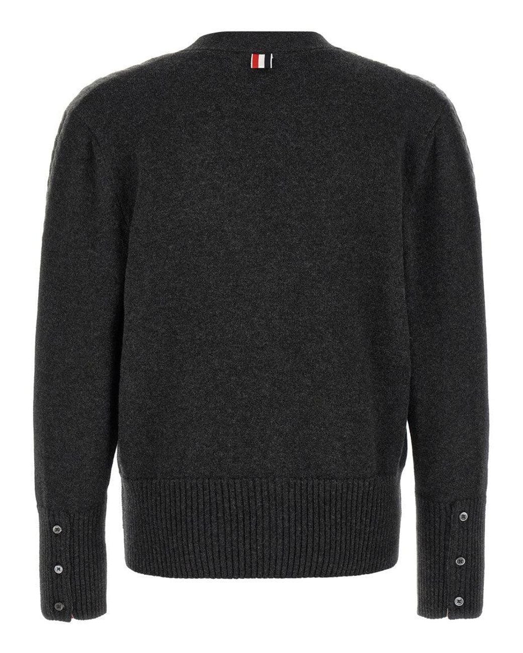 Thom Browne Black Knitted V-Neck Cardigan for men