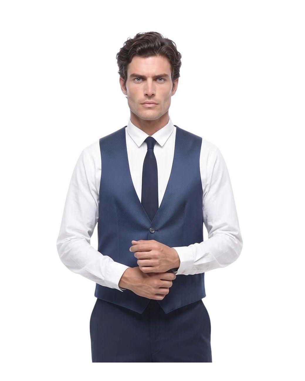 Corneliani Blue Textured Waistcoat for men