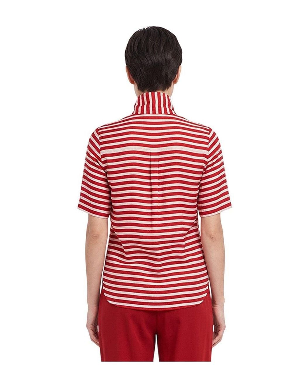 Stella McCartney Red Stripes Mock Collar Top