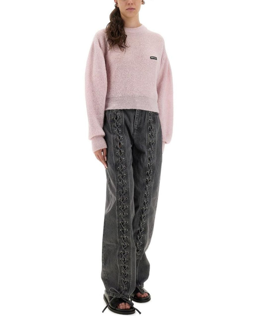 ROTATE BIRGER CHRISTENSEN Pink Light Knitted Crew Neck Sweater