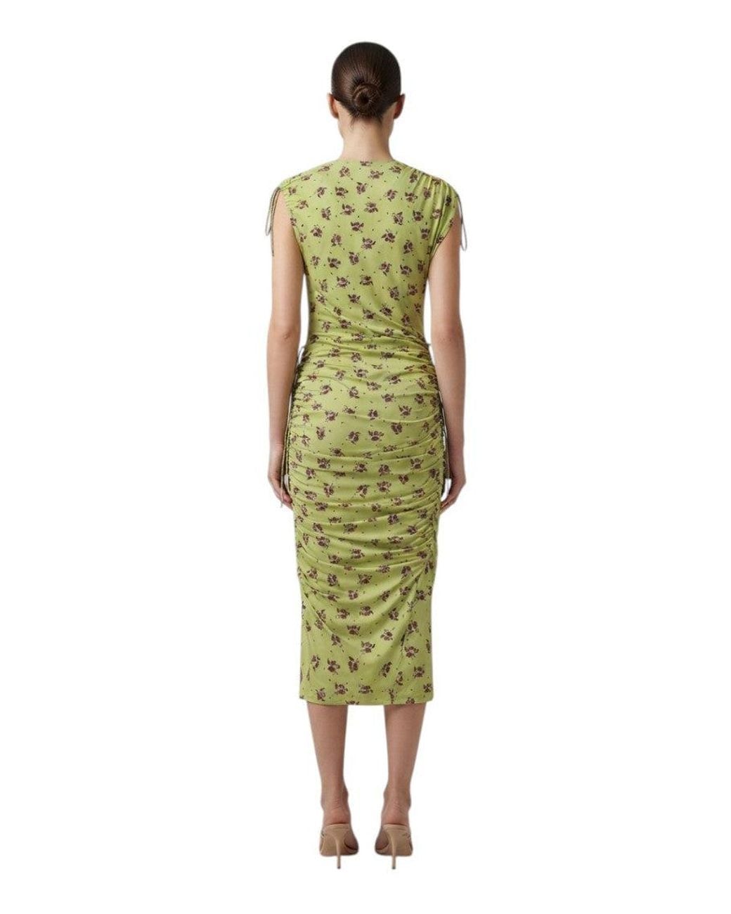 Coperni Green Floral Round Neck Midi Dress