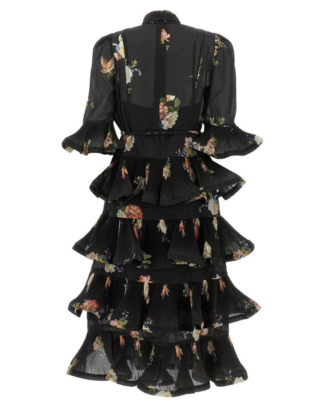 Zimmermann Black Pleated Sleeved Dress