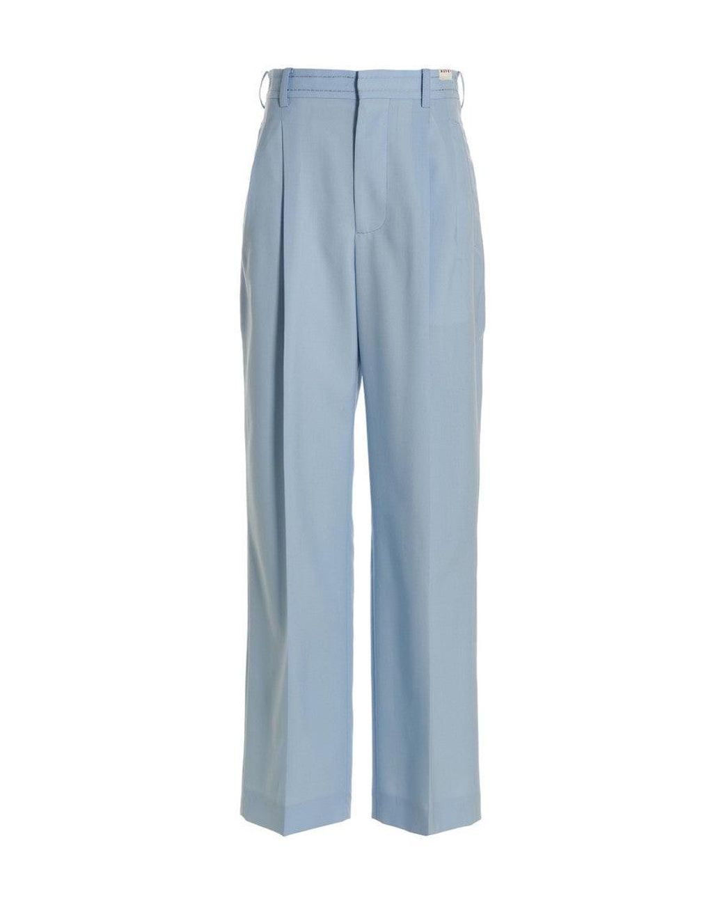 Marni Blue Front Pleat Wool Trousers