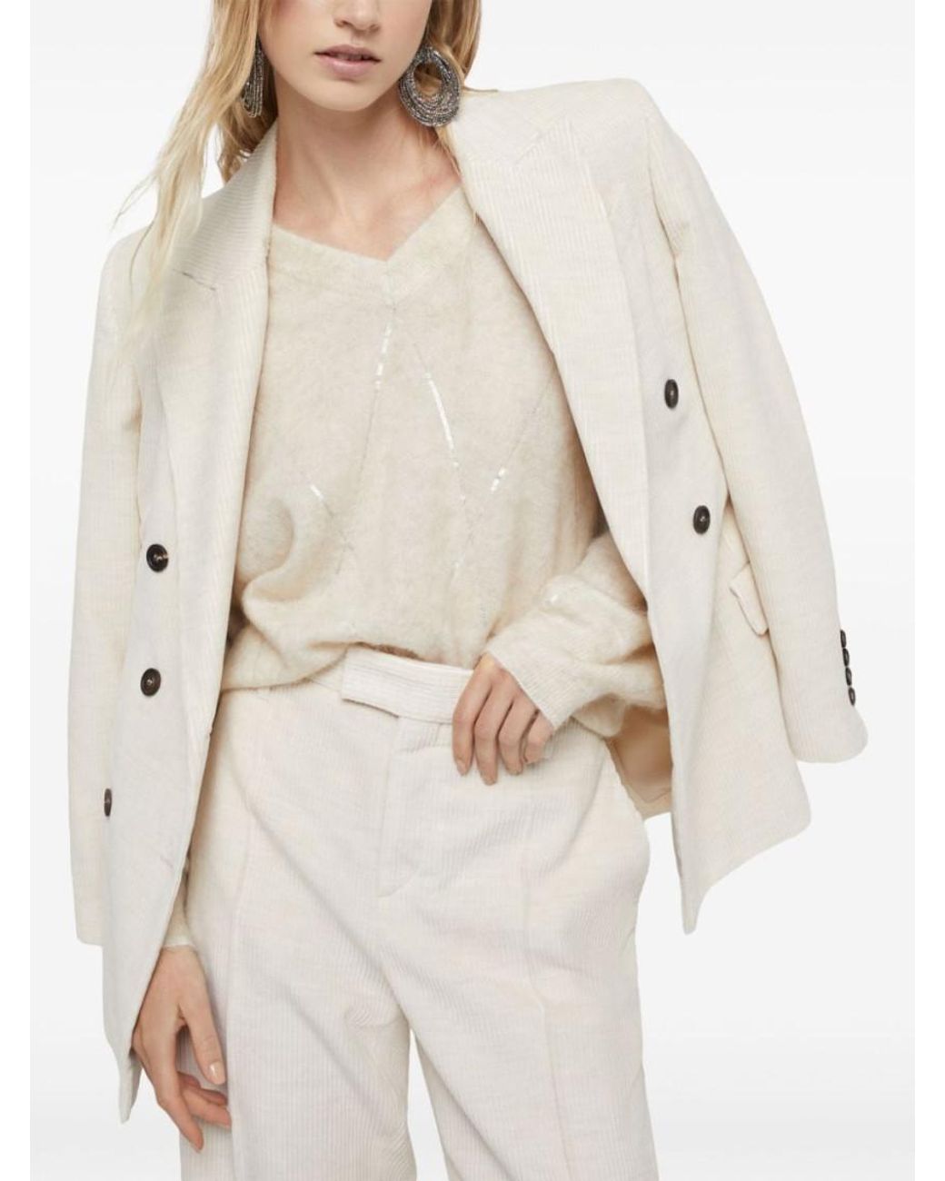 Brunello Cucinelli Natural Cotton Blend Double-Breasted Jacket