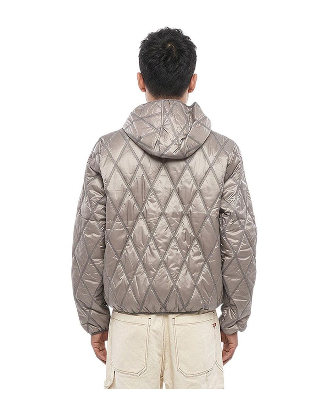 DIESEL Gray Quilted Hood Jacket for men