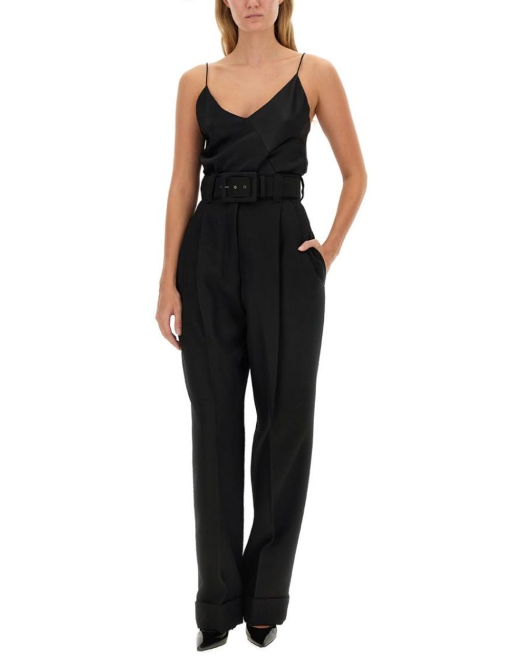 Max Mara Black Solid V Neck Top