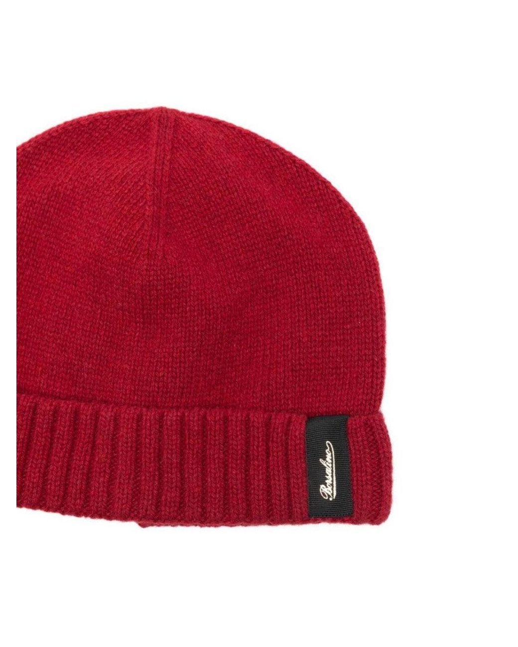Borsalino Red Cashmere Beanie Hat With Cuffed Brim And Logo Patch